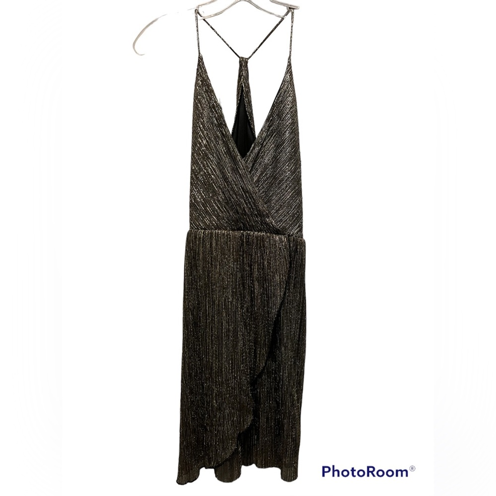 Gold Sparkle Metallic Formal Cocktail Express A-Line Strappy Dress